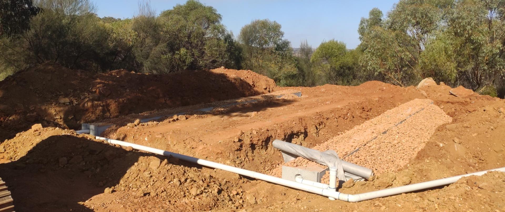 Wide view of a septic systems drains